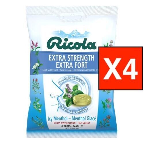 4 Ricola Extra Strength Icy Menthol Cough Drops, 19 Count BEST FOR COLD AND FLU