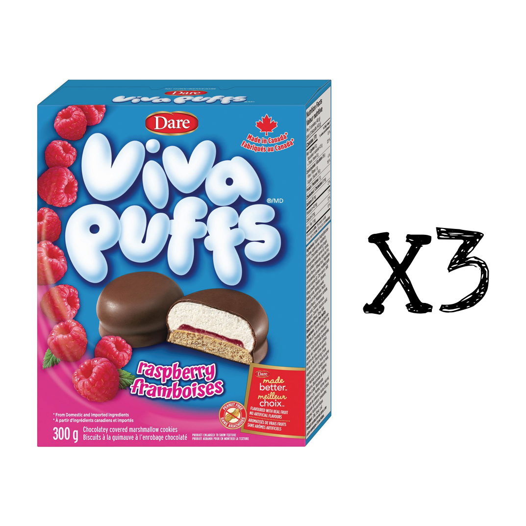 Viva Puffs Raspberry Cookies, Dare 300g x3 Canadian FRESH