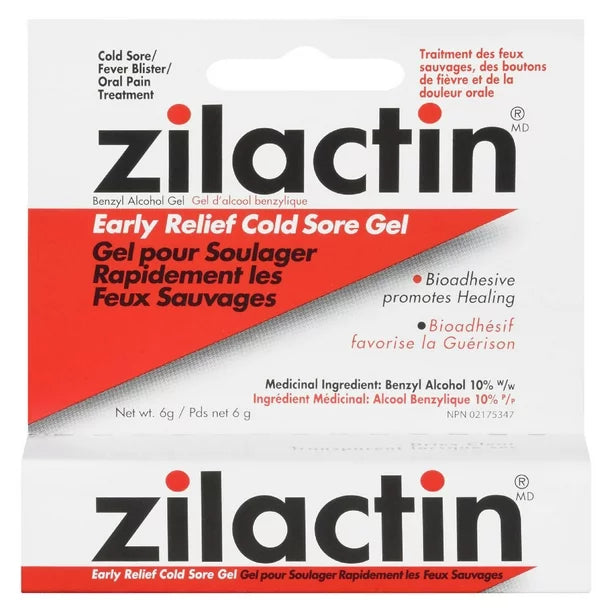 Zilactin Early Relief Cold Sore Benzyl Alcohol Gel, 6g - Imported from Canada