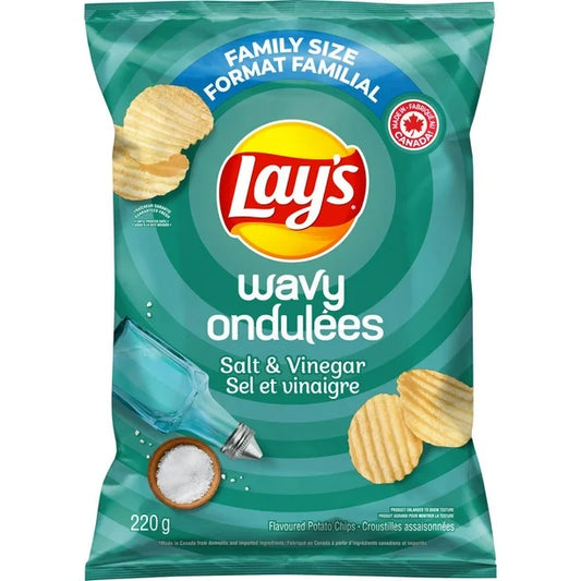 Lays Wavy Salt & and Vinegar Chips Large Family Size 235g x2 Bags Canada Fresh