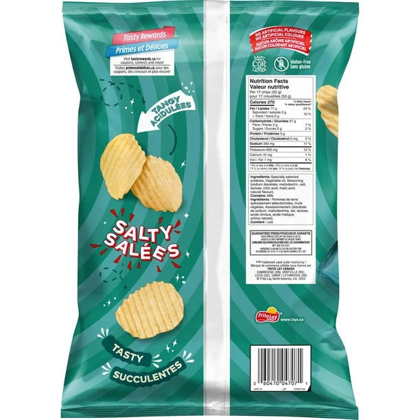 Lays Wavy Salt & and Vinegar Chips Large Family Size 235g x2 Bags Canada Fresh