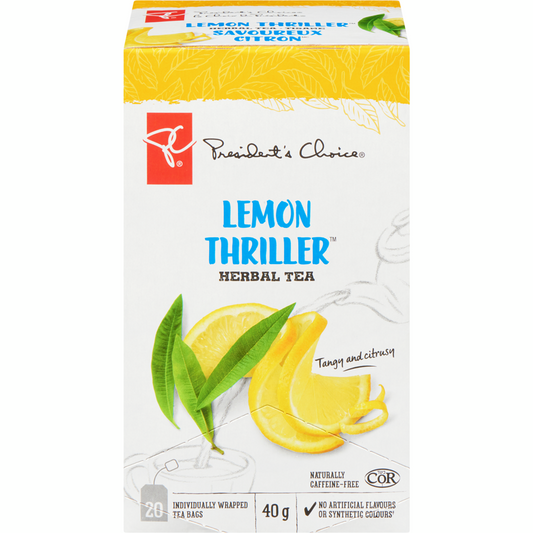 3 Boxes PC President's Choice Lemon Thriller Herbal Tea 20ct, 40g Canada Fresh