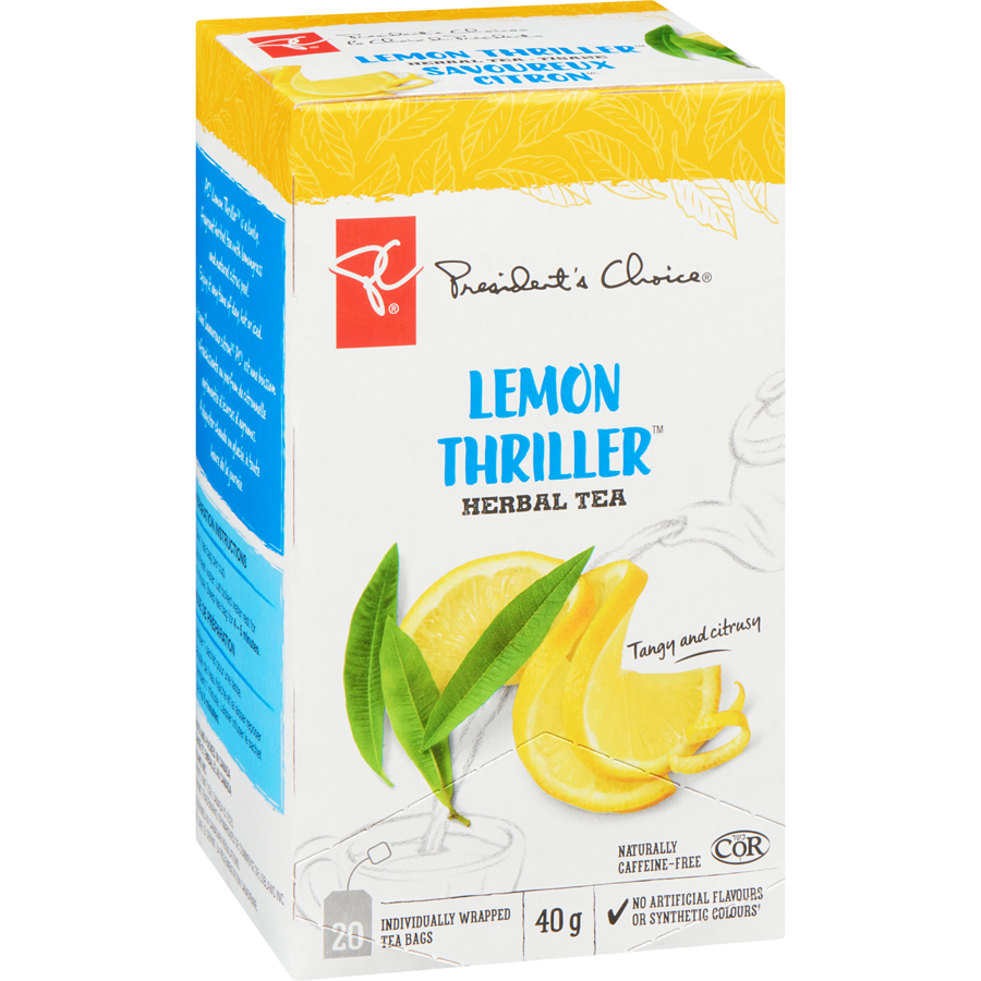 3 Boxes PC President's Choice Lemon Thriller Herbal Tea 20ct, 40g Canada Fresh