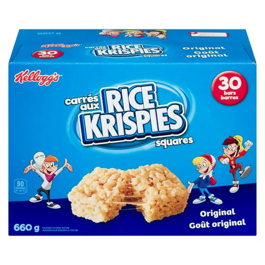 Kellogg's Rice Krisipes Squares Bars 660g Jumbo Pack - Original, 30 Cereal Bars