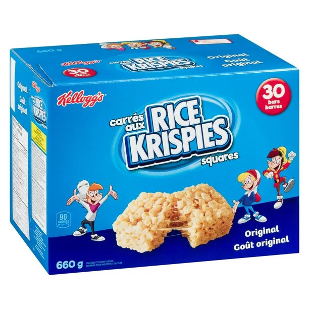 Kellogg's Rice Krisipes Squares Bars 660g Jumbo Pack - Original, 30 Cereal Bars