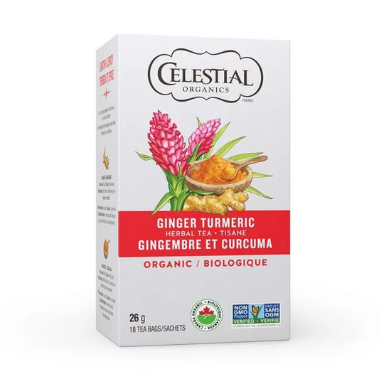 Celestial Seasonings Ginger & Turmeric Organic Herbal Tea 18 Tea Bags per Box