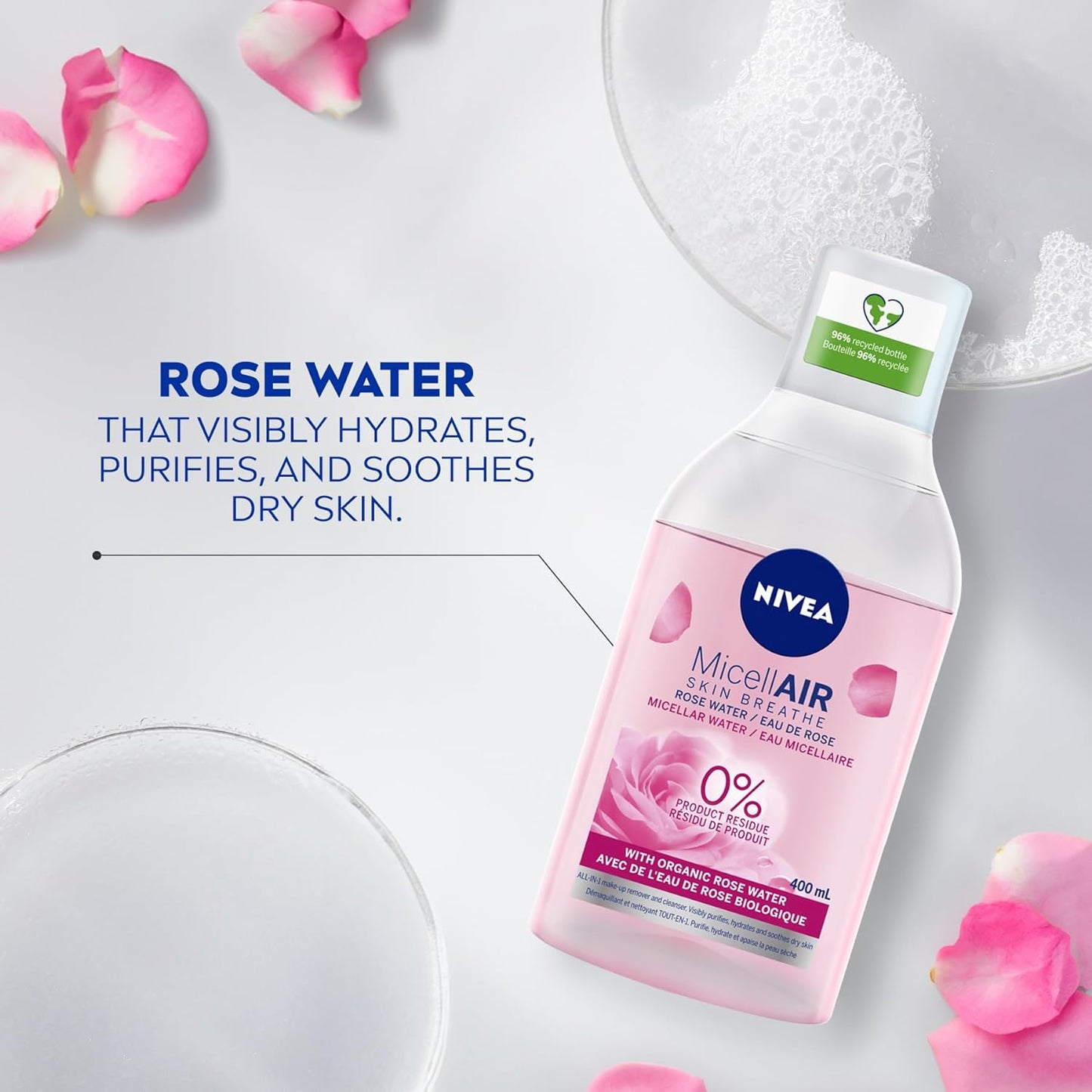 2 Pack Nivea Rose Care Biphasic Micellar Water for All Skin Types 400 ml each