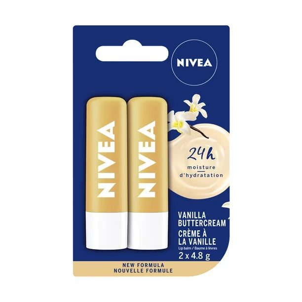 Nivea Vanilla Buttercream Lip Balm Sticks, 2ct, 4.8g (Imported from Canada)