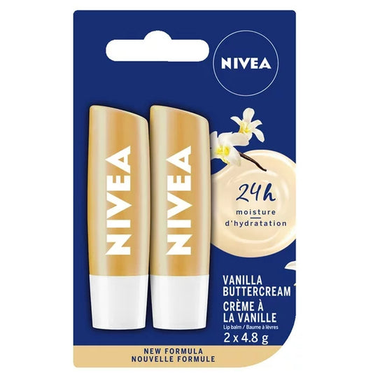 Nivea Vanilla Buttercream Lip Balm Sticks, 2ct, 4.8g (Imported from Canada)