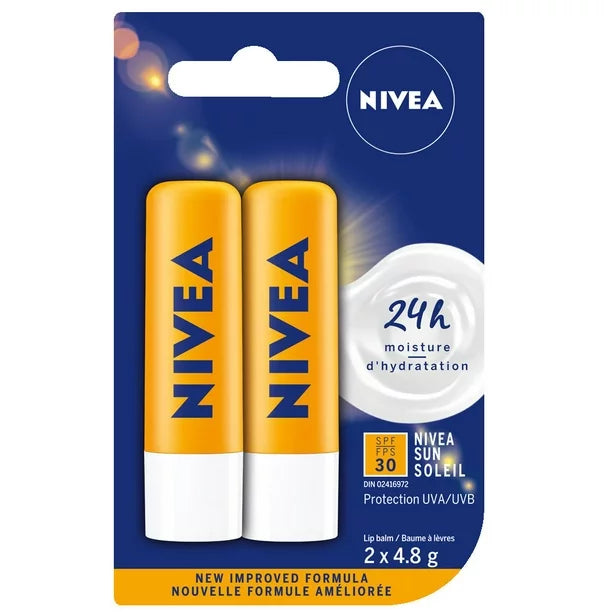 NIVEA Sun Caring Lip Balm with SPF 30, Duo Pack(2 x 4.8 g)(Imported from Canada)