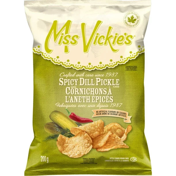 X4 Miss Vickies Kettle Cooked Potato Chips Spicy Dill Pickle 200g bags CANADIAN