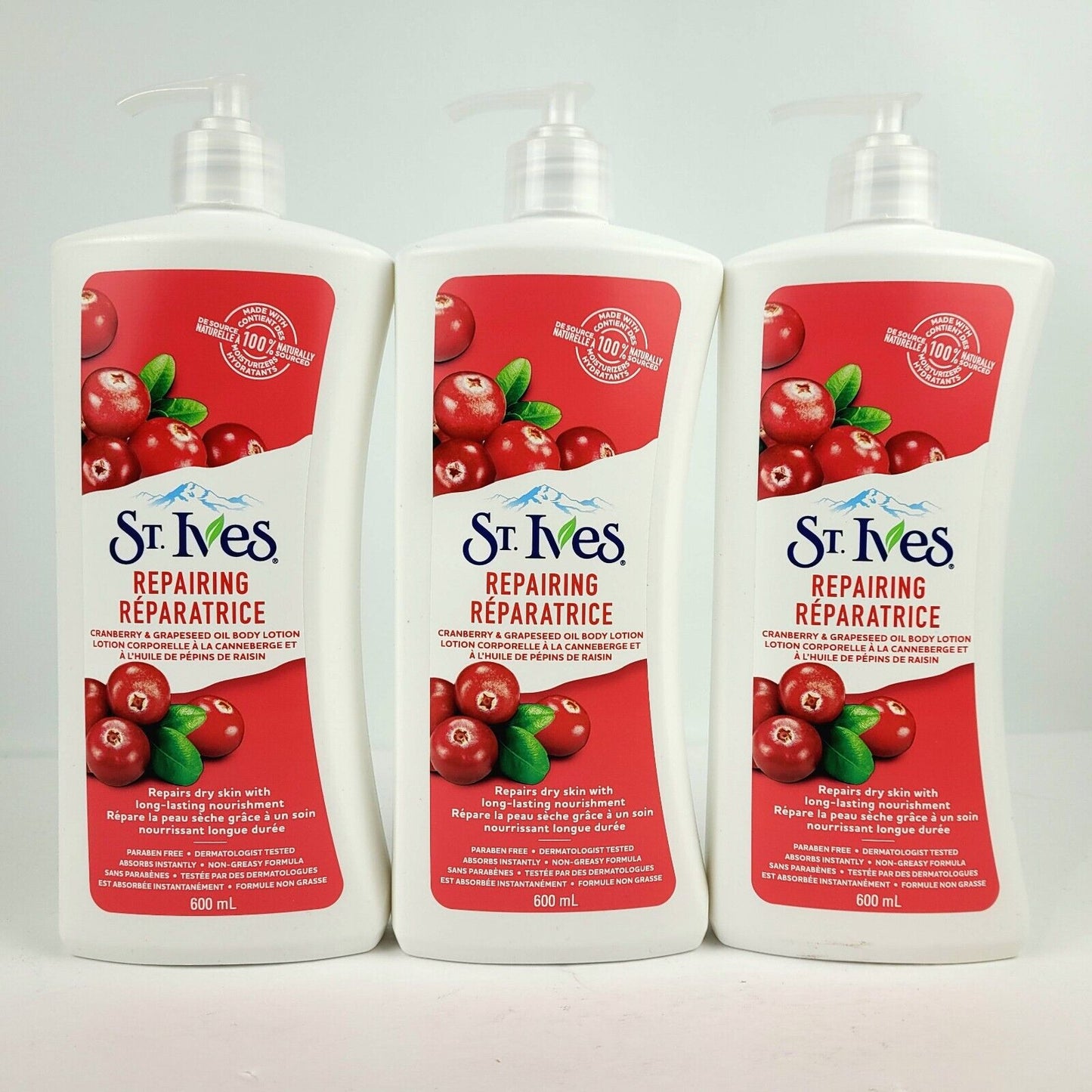 3x St Ives Repairing Cranberry Grapeseed Oil Body Lotion 20.2 floz