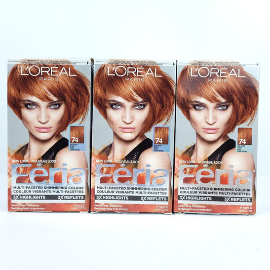 3x Loreal Feria 74 Copper Shimmer Deep Copper Blonde