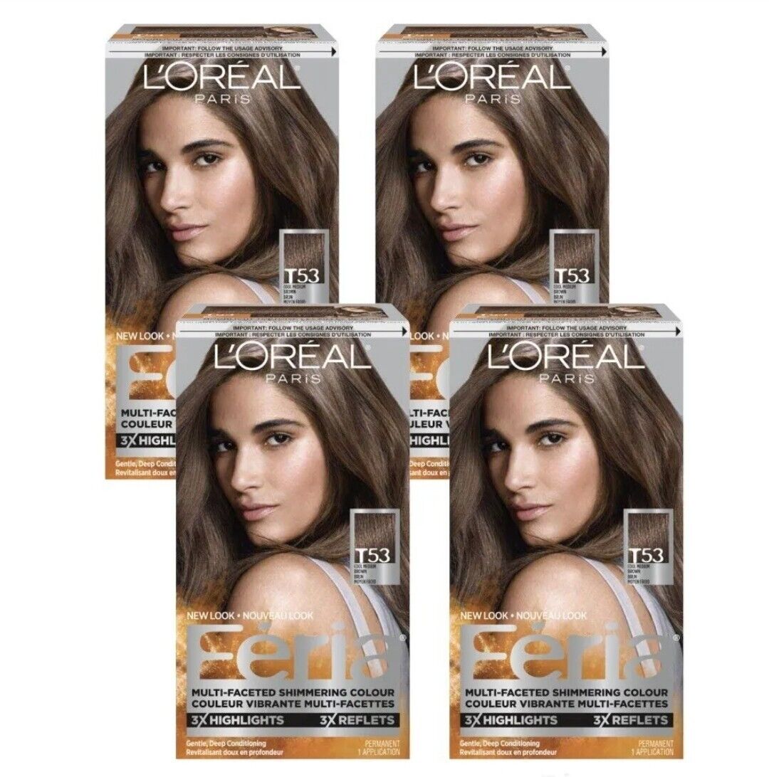 NEW 4X L'Oreal Paris Feria T53 Moonlit Tortoise Cool Medium Brown Hair Color Dye