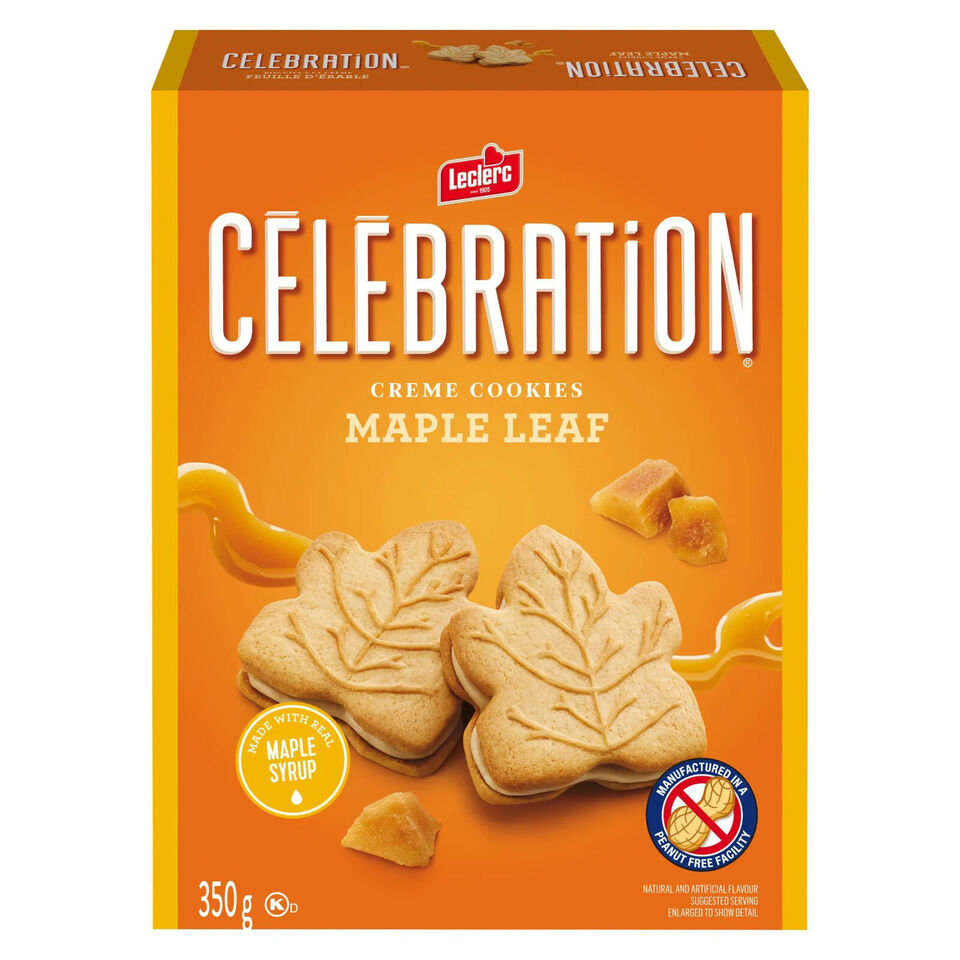 3x Boxes Leclerc Celebration Maple Leaf Creme Cookies 350g Each - CANADA FRESH