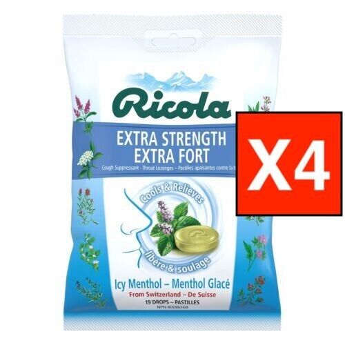 4 Ricola Extra Strength Icy Menthol Cough Drops, 19 Count BEST FOR COLD AND FLU