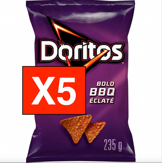 5 Bags Doritos BOLD BBQ TORTILLA CHIPS LARGE 235g FRITO LAY Canada FRESH FAST