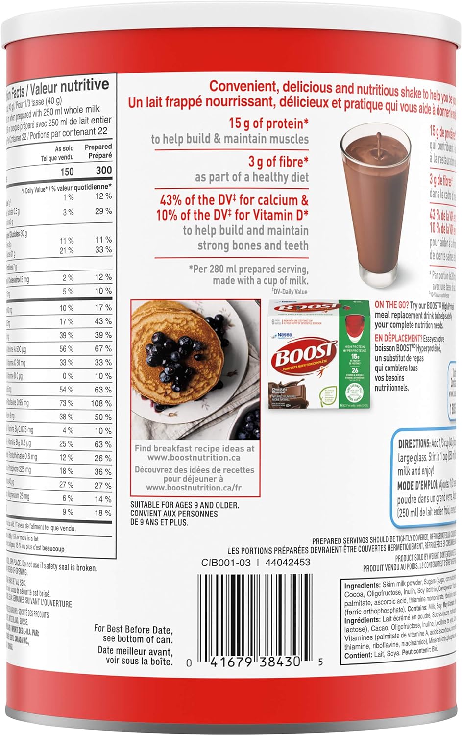 Boost Powder Chocolate Instant Breakfast Drink Mix 31oz 880g Canister Canada