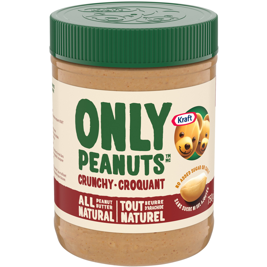 2 Jars of Kraft Only Peanuts All Natural Crunchy Peanut Butter 750g Each