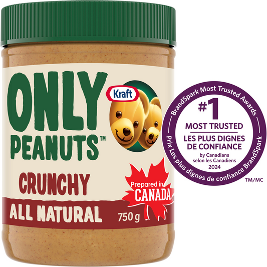 2 Jars of Kraft Only Peanuts All Natural Crunchy Peanut Butter 750g Each