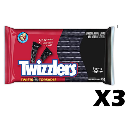 3x Twizzlers Strawberry Black Licorice Candy 375 Gram Bag NEW SEALED