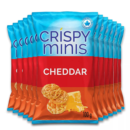 12 Bags Quaker Crispy Minis Cheddar Rice Cakes 100g/3.5oz Each- From Canada