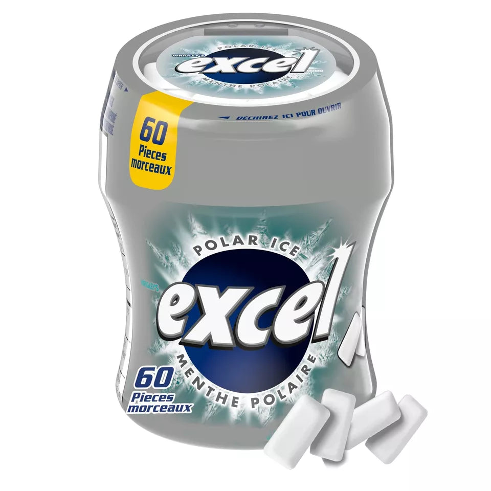 Excel Sugar-Free Gum, Polar Ice, 60 Pieces Each 6 Bottles