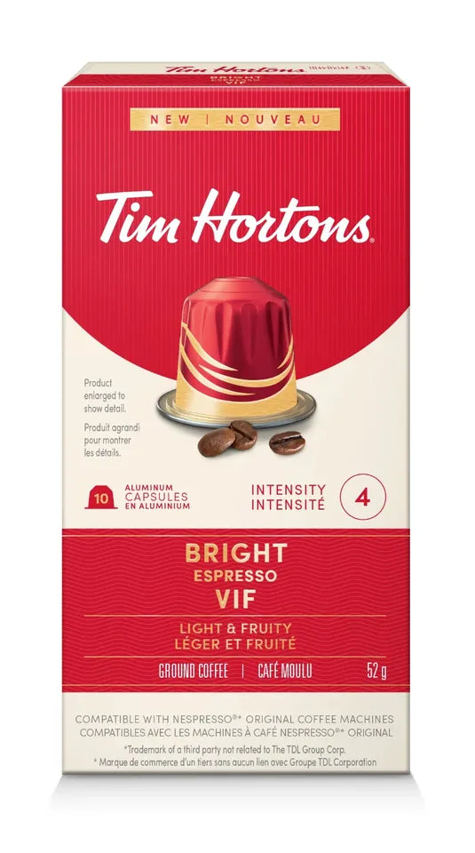 2 Boxes Tim Hortons Bright Espresso Capsules for Nespresso 10 Count/ 52g Each