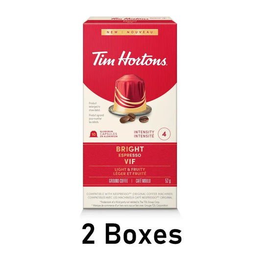 2 Boxes Tim Hortons Bright Espresso Capsules for Nespresso 10 Count/ 52g Each