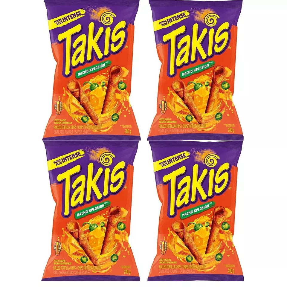 4 Bags Takis Zesty Nacho Cheese Rolled Tortilla Chips 280g/9.8oz Each- Canada