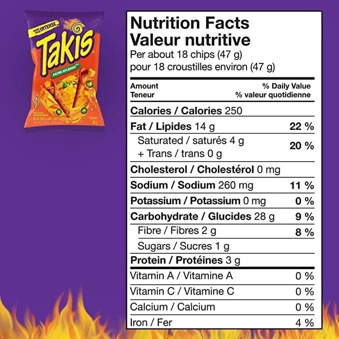 4 Bags Takis Zesty Nacho Cheese Rolled Tortilla Chips 280g/9.8oz Each- Canada