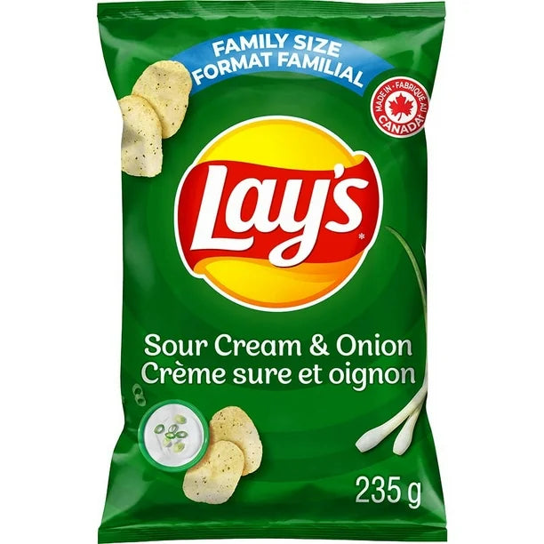 3X Lay's Sour Cream & Onion flavoured potato chips, 235g - From Canada