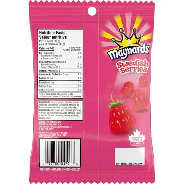 Maynards Swedish Berries Gummy Candy Sweet Treats 154g Bag Fresh From Canada