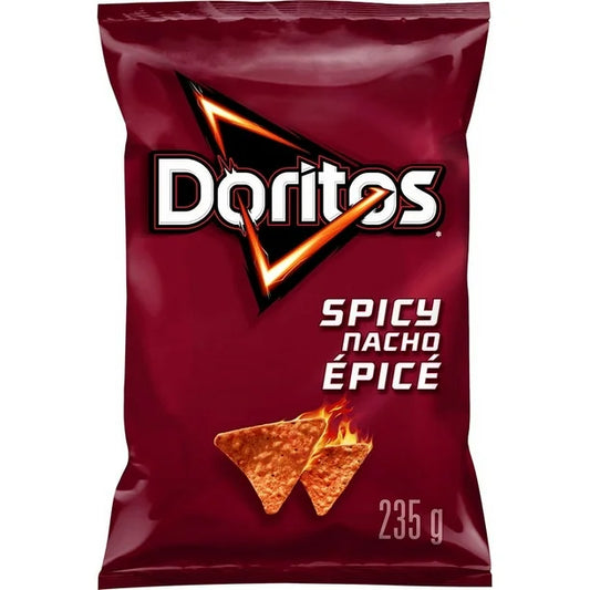 3X Doritos Spicy Nacho flavoured tortilla chips, 235g - From Canada