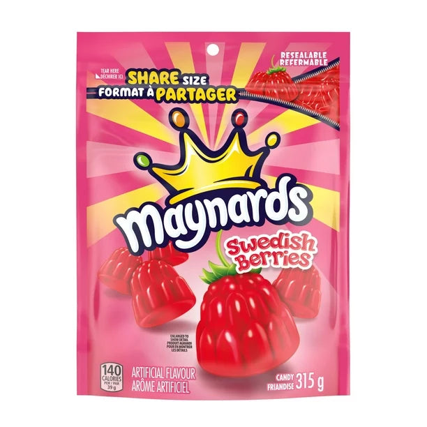 Maynards Swedish Berries Gummy Candy Snack Sweet Treats 315g Bag Fresh Canada