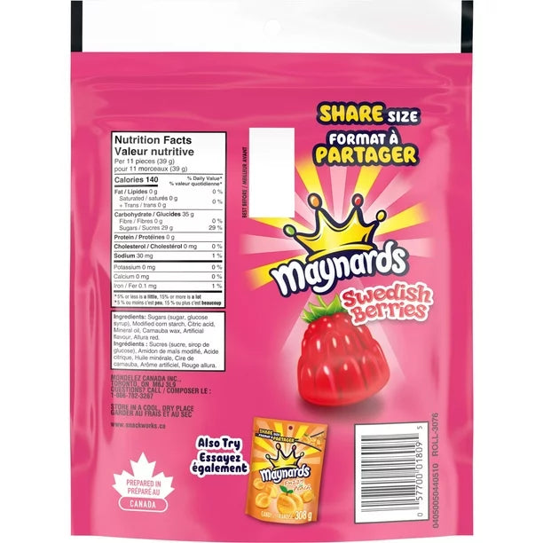 Maynards Swedish Berries Gummy Candy Snack Sweet Treats 315g Bag Fresh Canada