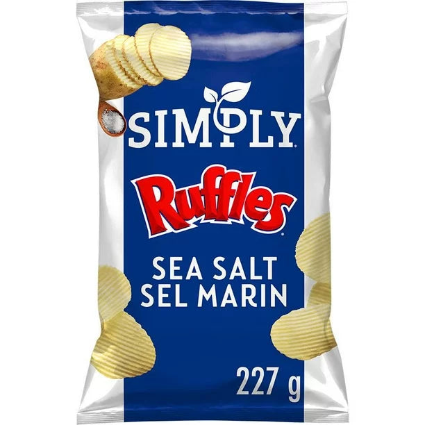 3X Simply RUFFLES Sea Salt Potato Chips, 227G- From Canada