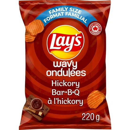 3X Wavy Lay’s Hickory BBQ flavoured potato chips, 220g- From Canada