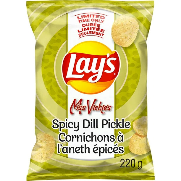 3X Lay’s Spicy Dill Pickle Flavoured Potato Chips, 220g - From Canada