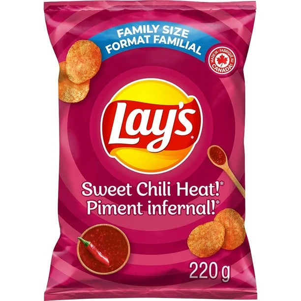 3X Lay's Sweet Chili Heat Potato Chips, 220g- From Canada