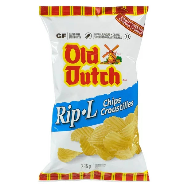 2X Old Dutch Rip-L Plain Potato Chips Croustilles, 235 G- From Canada