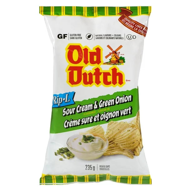 2X Old Dutch Rip-L Sour Cream & Green Onion Potato Chips, 235 G- From Canada