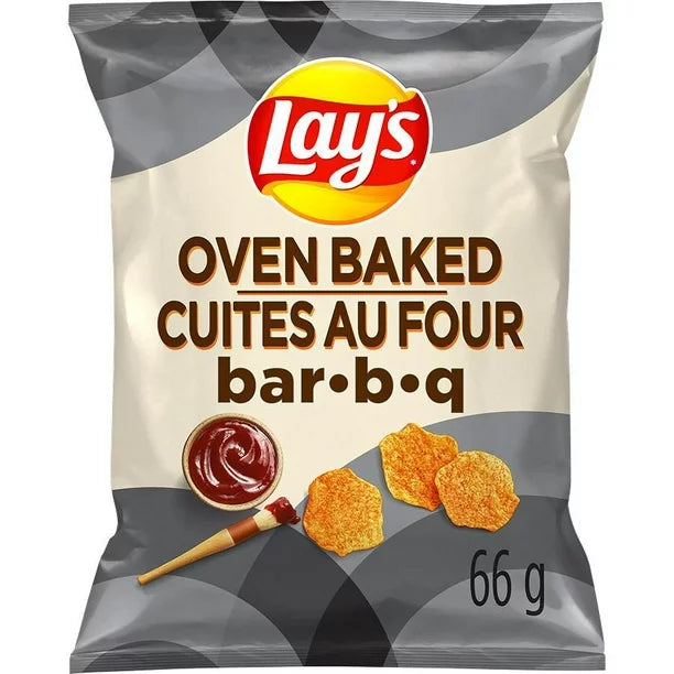 Lay's Oven Baked Bar-B-Q flavoured potato chips, 66g- From Canada