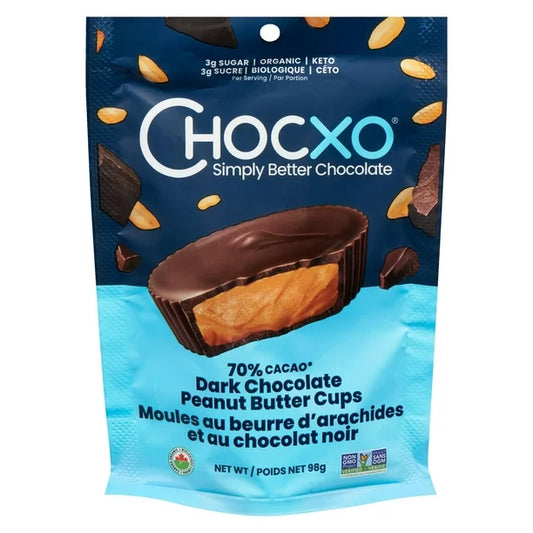 1 x Chocxo 70% Cacao Dark Chocolate Peanut Butter Cups 98g Each Canada