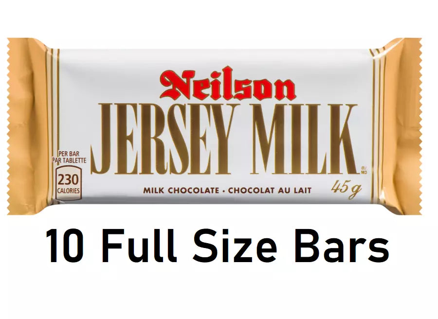 Jersey Milk Chocolate Candy Bar by Neilson 45g Each 10 Bars From Canada