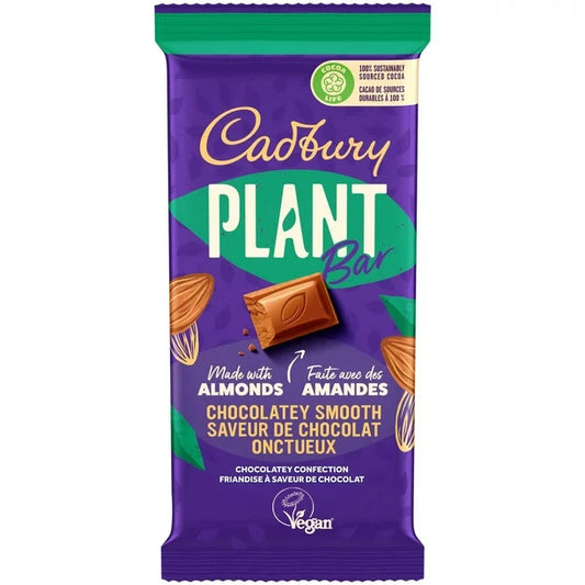 Plant Based Cadbury Chocolate Plant Bar Chocolatey Smooth Vegan With Almonds 90g