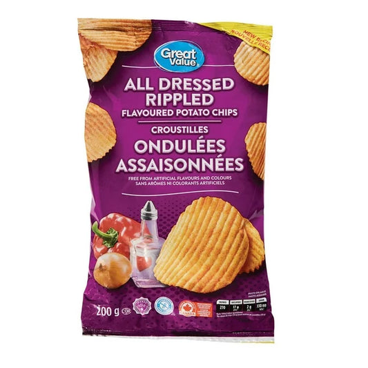 10 Bags Of Great Value All Dressed Rippled Chips Size 200g CANADA Free Shipping