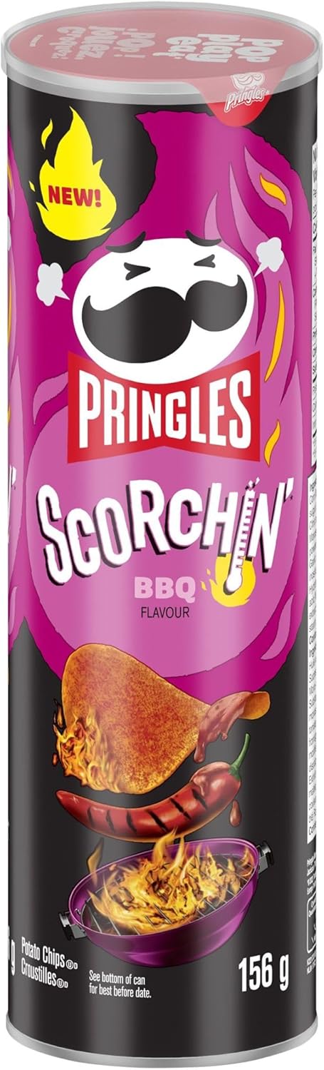 12 Packs of Pringles Scorchin' BBQ Potato Chips 156g each Fresh & Delicious