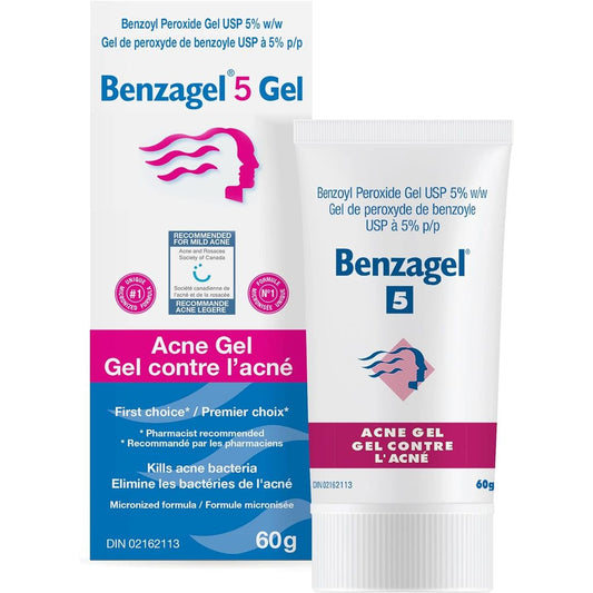 Benzagel 5 Acne Gel 60g Rosacea Pimples Bacteria Treatment 5% Benzoyl Peroxide