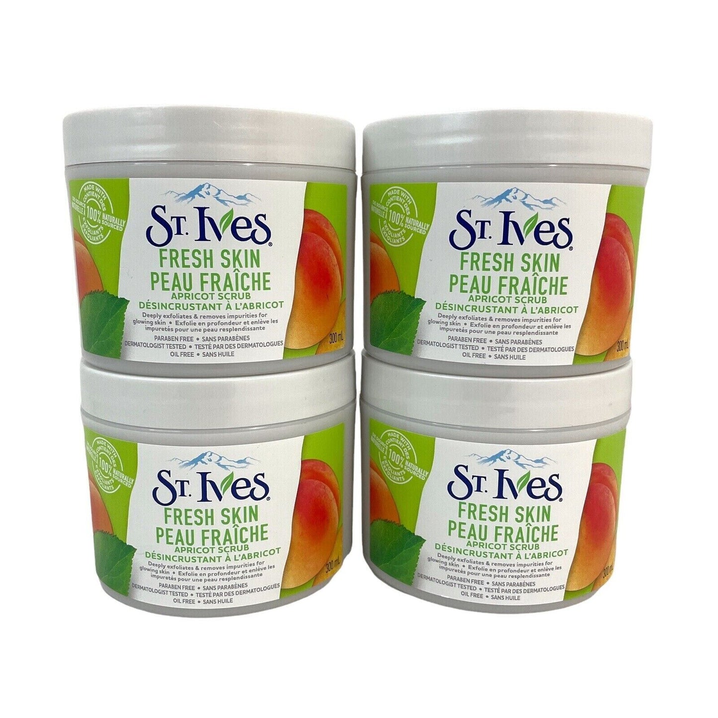 4x St. Ives Fresh Skin Exfoliating Apricot Scrub Paraben-Free 10oz 300ml Jar Tub